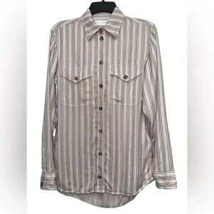 Victoria Beckham Striped Silk Viscose Blouse Size 4 Collared Button Up